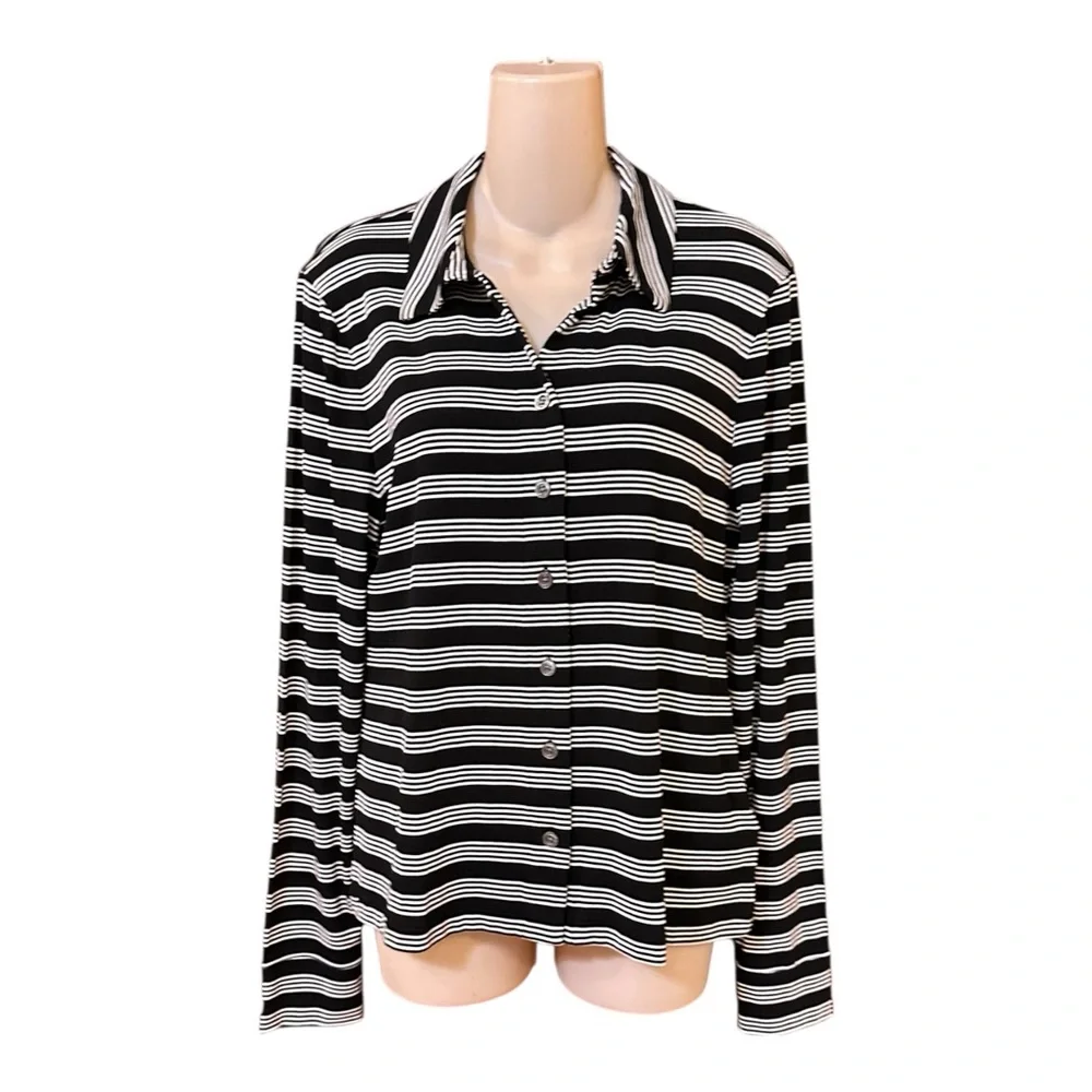 J. Crew Long-sleeve button-up‎ top in striped refined rib NWT